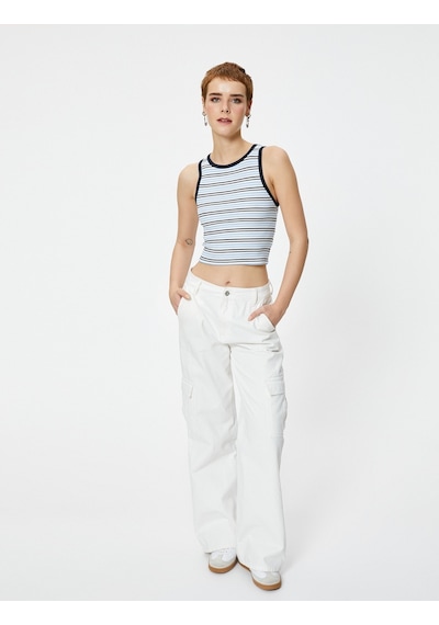 Koton Crop Atlet Slim Fit Ribanalı Lacivert Çizgili 4sal30095ık 4SAL30095IK7S2