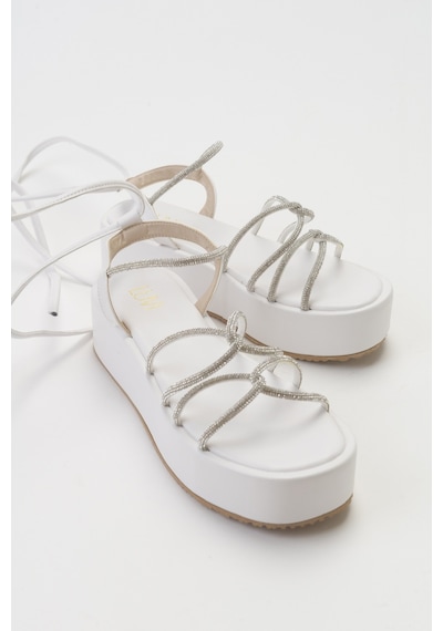 Luvishoes Titan Beyaz Taşlı Kadın Sandalet Beyaz