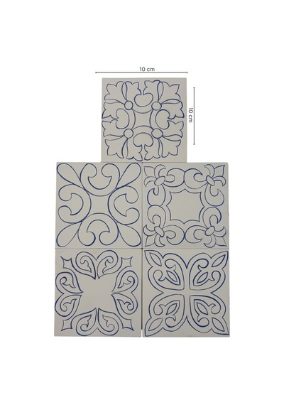 5'li Set 10x10 Cm Mavi Tahrirli Ham Çini Karo Bisküvisi