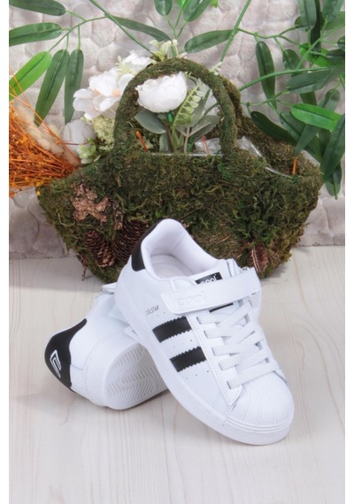 Fort Cool Star Rahat Esnek Sneaker Çocuk Spor Ayakkabı Beyaz-Sıyah