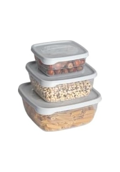 Trend Box Kare Sızdırmaz Kapak Saklama Kabı 3&apos Lü Set Gri