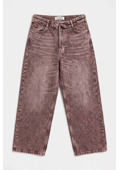 Itsbasic Kadın Koyu Kot 4s6-157 Straight Fit Kemer Detaylı Özel Tasarım Denim Jean