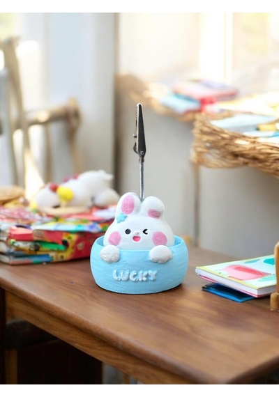 Happy Temalı Tavşan Fotoğraf Not Tutucu Ofis Masası Tutacak Hediyelik Lucky Temalı
