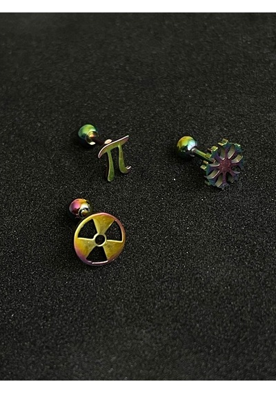 316 L Cerrahi Çelik Piercing Kıkırdak Helix Tragus Conch Figürlü Piercing Beyaz - Siyah