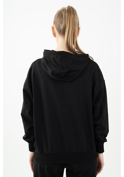 Maraton Sportswear Oversize Kadın Kapşonlu Uzun Kol Basic Siyah-siyah Sweatshirt 22149-siyah-siyah
