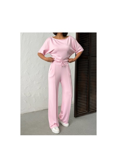 Meecy Kayık Yaka Kısa Kol İkili Takım Pembe Pembe