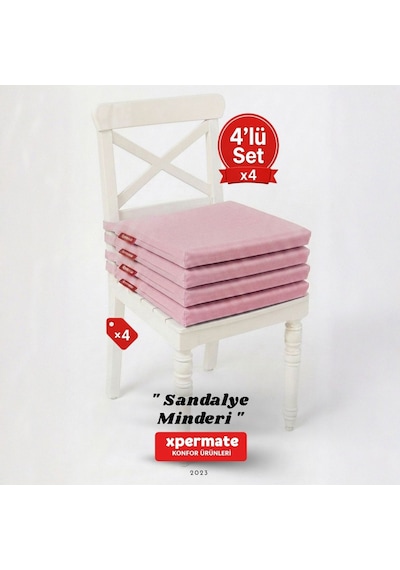 Xpermate 4'lü Sandalye Minderi Su İtici Kumaş 40 x 40 CM Pembe