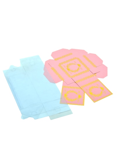 Hediyelik Karton Kapak Pembe Gold Varaklı Asetat Kutu 8x8x16.5cm