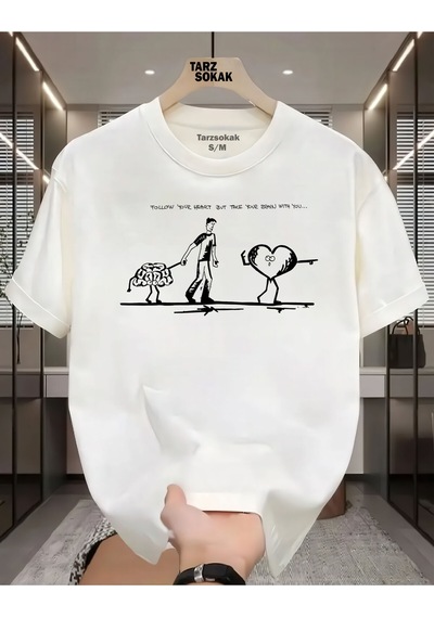 Flood Of Style Unisex Kalbinin Sesini Dinle Ama Beynini De Yanına Al T-shirt Beyaz