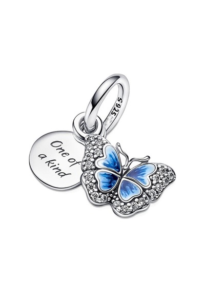 Fubena Mavi Kelebek Ve Yazılı Çift Sallantılı Charm