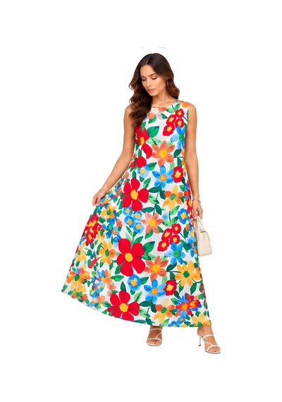 Lili Woman Kadın Bisiklet Yaka Renkli Çiçek Desenli Kolsuz Uzun Elbise Beyaz Lw.gk-elb002by Lili Woman Kadın Bisiklet Yaka Renkli Çiçek Desenli Kolsuz Uzun Elbise Beyaz Lw.gk-elb002by