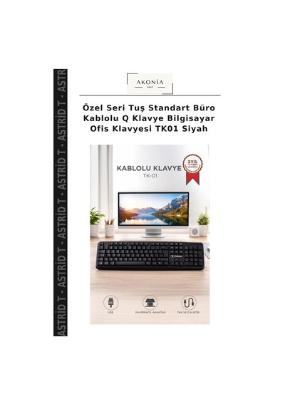 Özel Seri Tuş Standart Büro Kablolu Q Klavye Bilgisayar Ofis Klavyesi Tk01 Siyah