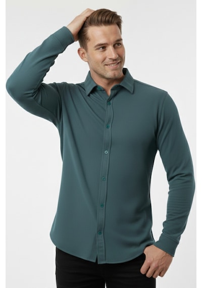 Deepsea Yeşil Slim Fit Örme Kumaş Likralı Erkek Gömlek Nefes Alan Esnek Ve Modern Tasarım 2602604 Yeşil