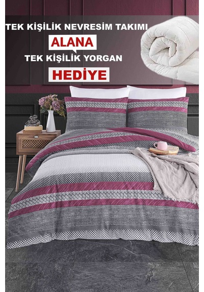 Berry Lastikli Çarşaflı Tek Kişilik Nevresim Takımı Ve Yorgan Tek Kişilik Yorgan Nevresim Takımı Mürdüm