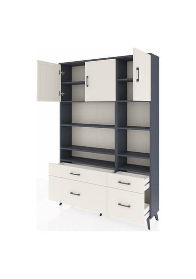 Arges Dolap 10 Raflı 4 Çekmeceli 3 Kapaklı 132x30x195 Antrasit-aytaşı/aytaşı Aytası/aytası