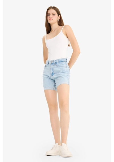 Defacto Boyfriend Yüksek Bel Duble Paça Jean Şort E0934ax25aunm39 Mavi