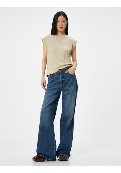 Koton Bisiklet Yaka Tişört Slim Fit Kısa Kollu Bej 4sak50148ek Ekru
