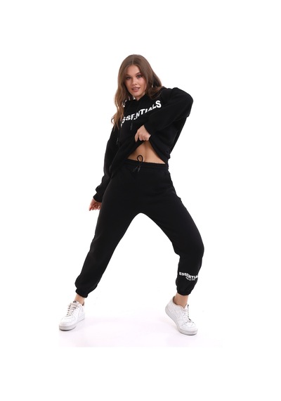 Winmoda34 Oversize Eşofman Takımı Boyfriend Baskılı Bol Kalıp Siyah