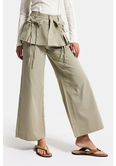 it's basic Kadın Haki Yeşil W5 Straight Fit Bol Kesim Kemer Detaylı Özel Tasarım Pantolon