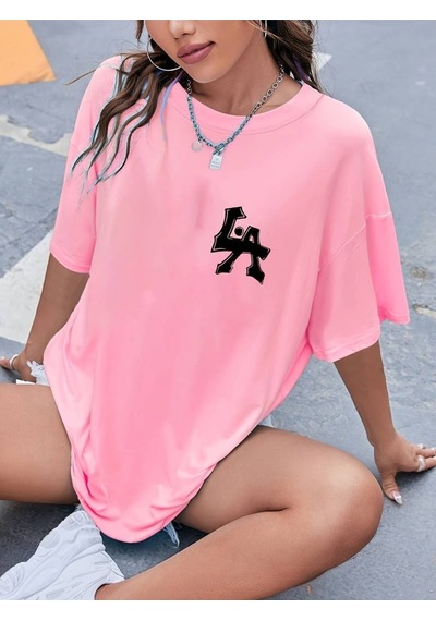 Flood Of Style Kadın Pembe Logo La Baskılı Oversize