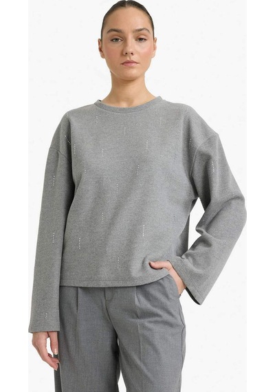 Defacto Relax Fit Bisiklet Yaka Uzun Kollu Tişört G7716ax25wngr210 Gri-gr210