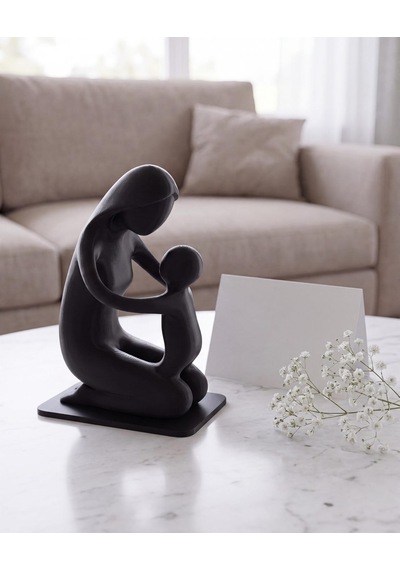 Anne Çocuk Bağı Biblosu Modern Soyut Aile Heykeli Siyah 15 Cm Salon Kitaplık Masa Üstü Dekoratif Obje Anneler Günü Yeni Anne Hediyesi 15cm