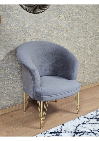 Zafir Tekli Teddy Gold Kaplama Telli Ayak Çay Seti Koltuk Tekli Berjer , Balkon, Salon, Ofis Gri
