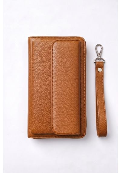 Vanilla Collection Kişiye Özel İsim Baskılı Kadın Deri El Portföyü Cüzdan Telefon Bölmeli Fermuarlı Taba Siyah