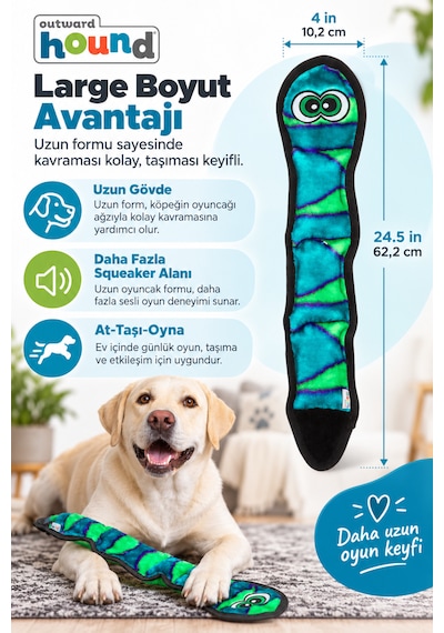 Outward Hound Durablez Snake Dayanıklı Sesli Ve Dolgusuz Yılan Peluş Köpek Oyuncağı Large