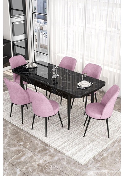 Canisa Concept Kor Serisi 70x114 Açılabilir Mutfak Masası Takımı Siyah Mermer Desen Masa 6 Pembe Sandalye Masa Siyah Mermer Sandalyeler Pembe Canisa Concept Kor Serisi 70x114 Açılabilir Mutfak Masası Takımı Siyah Mermer Desen Masa 6 Pembe Sandalye Masa Siyah Mermer Sandalyeler Pembe