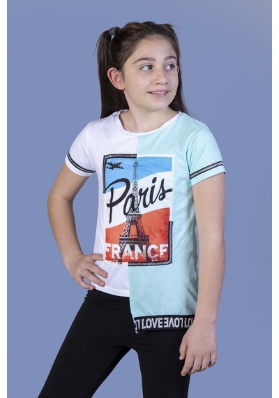 Toontoy Kids Toontoy Kız Çocuk Paris Baskılı Şeritli Tişört Sarı