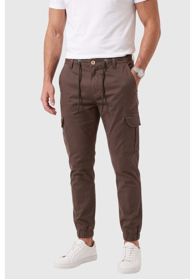 Deepsea Erkek Slim Fit Likralı Kahve Kargo Jogger Pantolon İpli Bel Lastikli Paça 1601569