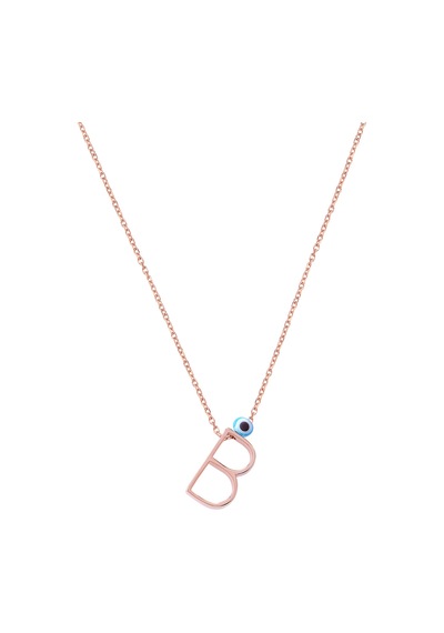Rose Kaplamalı Nazar Boncuklu B Harfi Gümüş Kolye Gold - Rose Gold - Gümüş