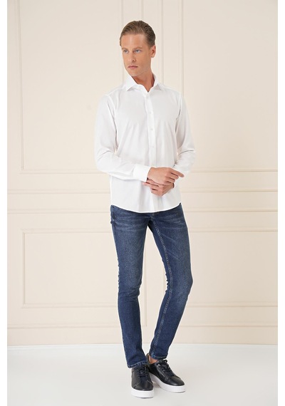 Efor Slim Fit %100 Pamuk Non Iron Kumaş Klasik Beyaz Gömlek Gk 735 Beyaz