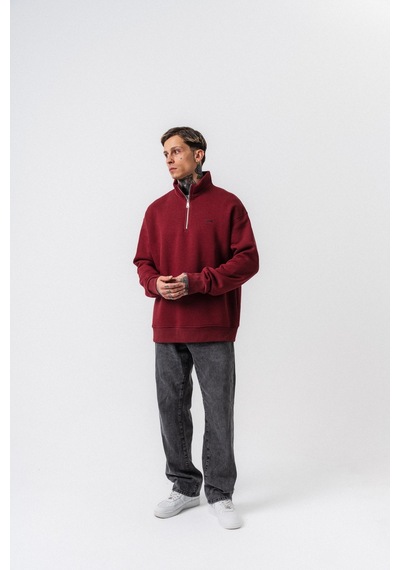 Erkek Respire Yazı Detaylı Yarım Fermuarlı Basic Sweatshirt Bordo