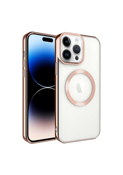 Apple Uyumlu iPhone 14 Pro Max Kılıf Magsafe Köşeleri Renkli Lüx Şeffaf