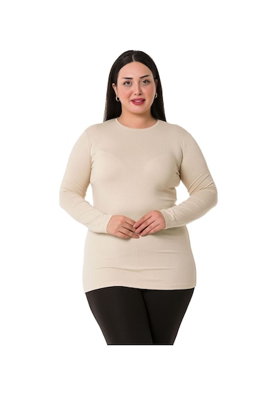 Disentis Büyük Beden Bisiklet Yaka Uzun Kollu Viskon Bej Body Bej
