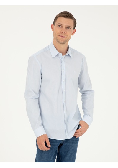 Cacharel Mavi Slim Fit Pamuklu Çizgili Gömlek