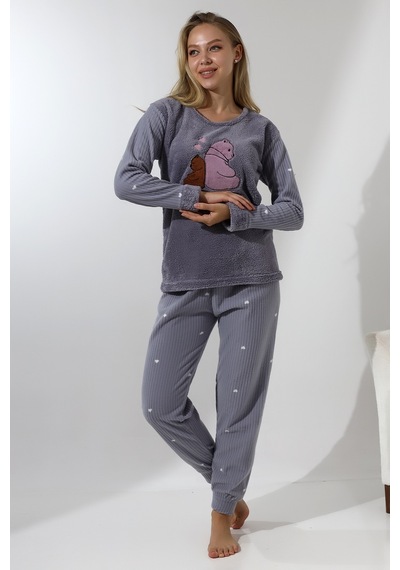 Wordex Fawn 5015 Peluş Welsoft Polar Kışlık Ayıcıklı Yumoş Kadın Pijama Takımı Açık Gri Vizon Wordex Fawn 5015 Peluş Welsoft Polar Kışlık Ayıcıklı Yumoş Kadın Pijama Takımı Açık Gri Vizon