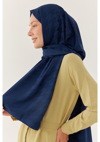 Mirsoy Scarf Kazayağı Desen İpeksi Jakar Şal - Lacivert Lacivert