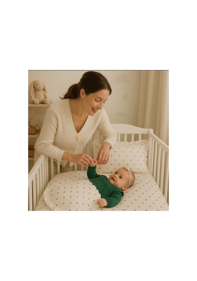 %100 Pamuk Minik Figürlü Nakış İşlemeli Fırfırlı Bebek Nevresim Takımı Ekru - 787833634 Ekru