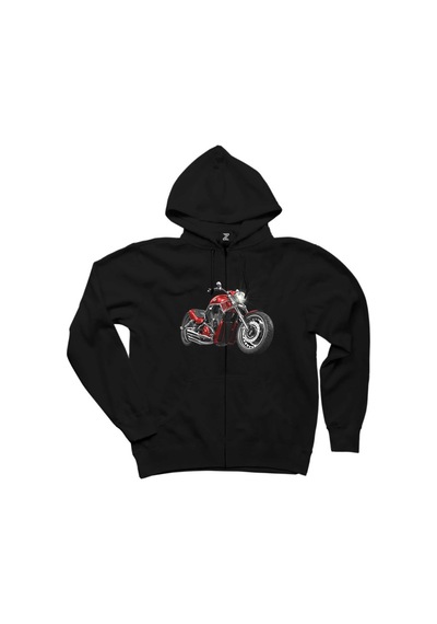 Chopper Cruiser Siyah Fermuarlı Kapşonlu Sweatshirt Siyah