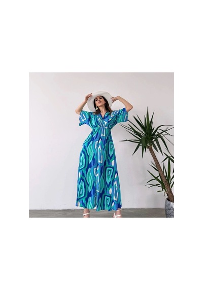 Asur Boutique Asur Butik Kruvaze Yaka Desenli Elbise Çokrenkli