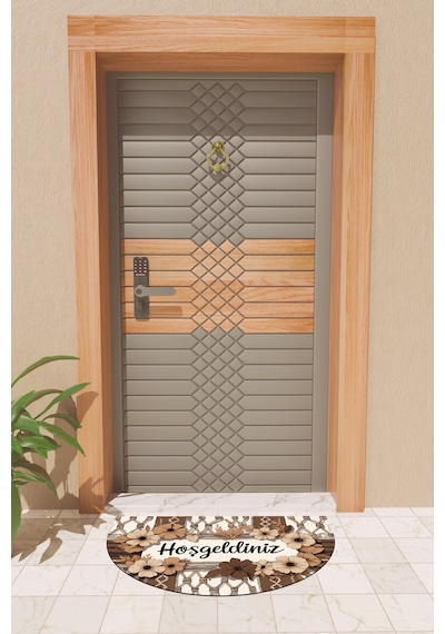 Rugmood Modern Dijital Paspas Hoşgeldiniz Çiçek Desern Kapı Önü Paspası Çok Renkli