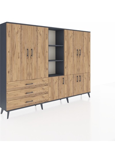Arges Dolap 11 Raflı 3 Çekmeceli 7 Kapaklı 220x30x163 Antrasit-ça Antrasit-çam