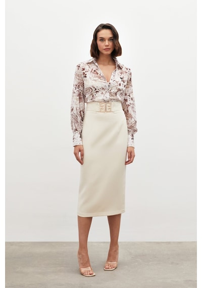 Sateen Aksesuar Detaylı Kalem Etek - Bej-134843 Bej