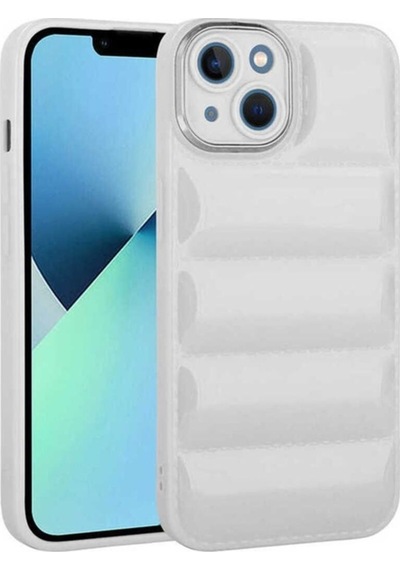 Apple Uyumlu iPhone 13 Kılıf Kamera Korumalı Parlak Airbag'li Zore Galya Kapak Beyaz