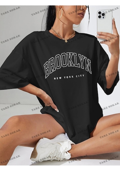 Adrift Brooklyn Baskılı Oversize Kalıp Unisex T-shirt Siyah