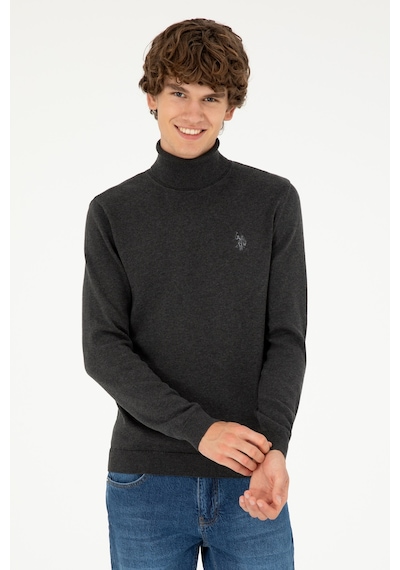 U.S. Polo Assn. Erkek Slim Fit Boğazlı Yaka Antrasit Melanj Basic Kazak 50293523-VR081 U.S. Polo Assn. Erkek Slim Fit Boğazlı Yaka Antrasit Melanj Basic Kazak 50293523-VR081