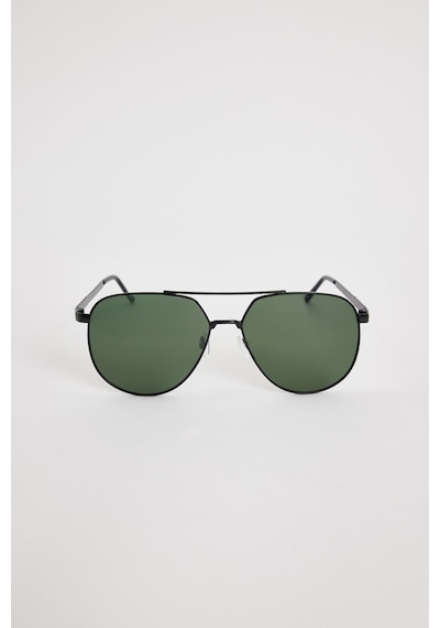 Unisex Köşeli Siyah Metal Çerçeveli Yeşil Camlı Güneş Gözlüğü-34865 Çok Renkli